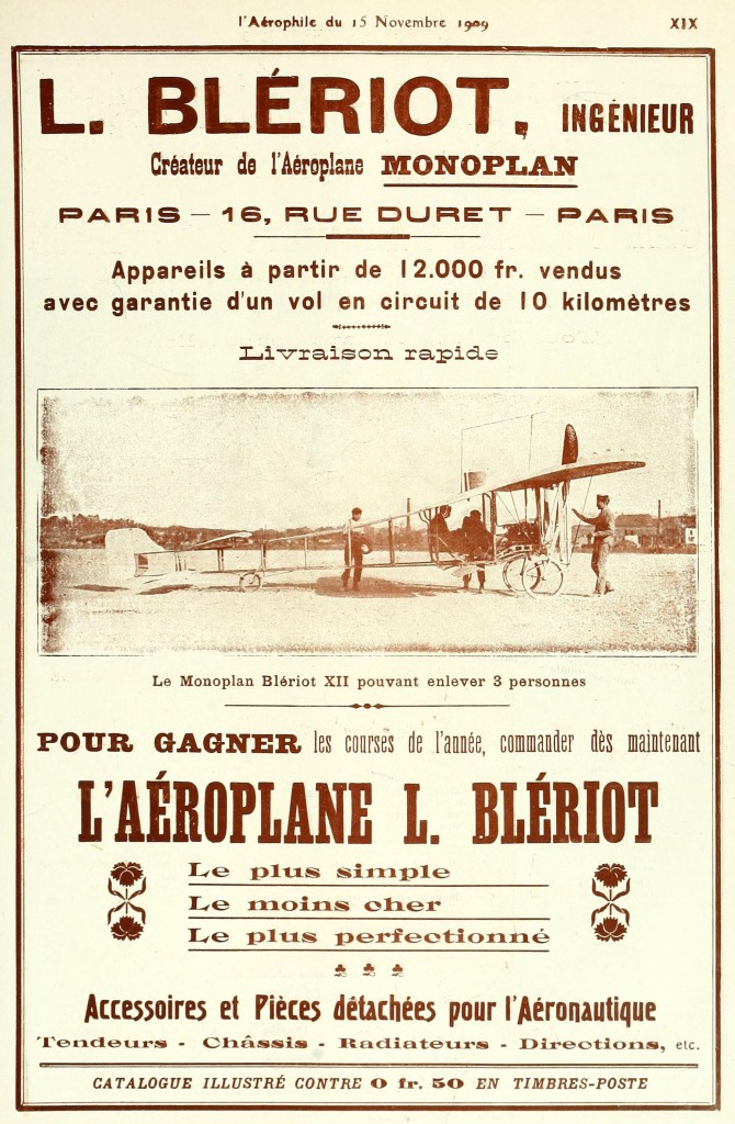 Bleriot Airplane Ad November 1909 With Aircraft Price