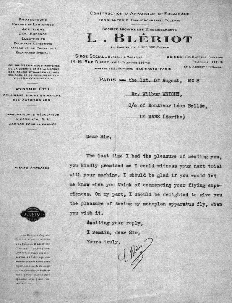 Louis Bleriot Letter To Wilbur Wright 1908